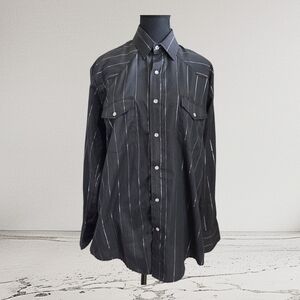 Roper Black Striped Casual Button Down Shirt Size Med